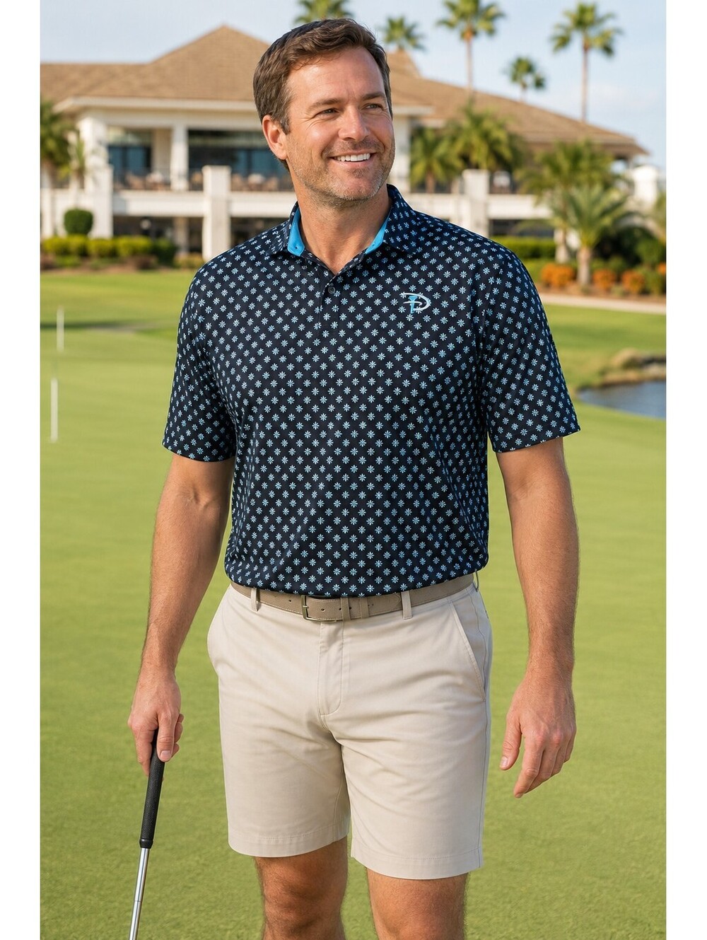 FootJoy FJ x Disney Men's Golf Polo Shirt XL Navy Blue Flower Foulard